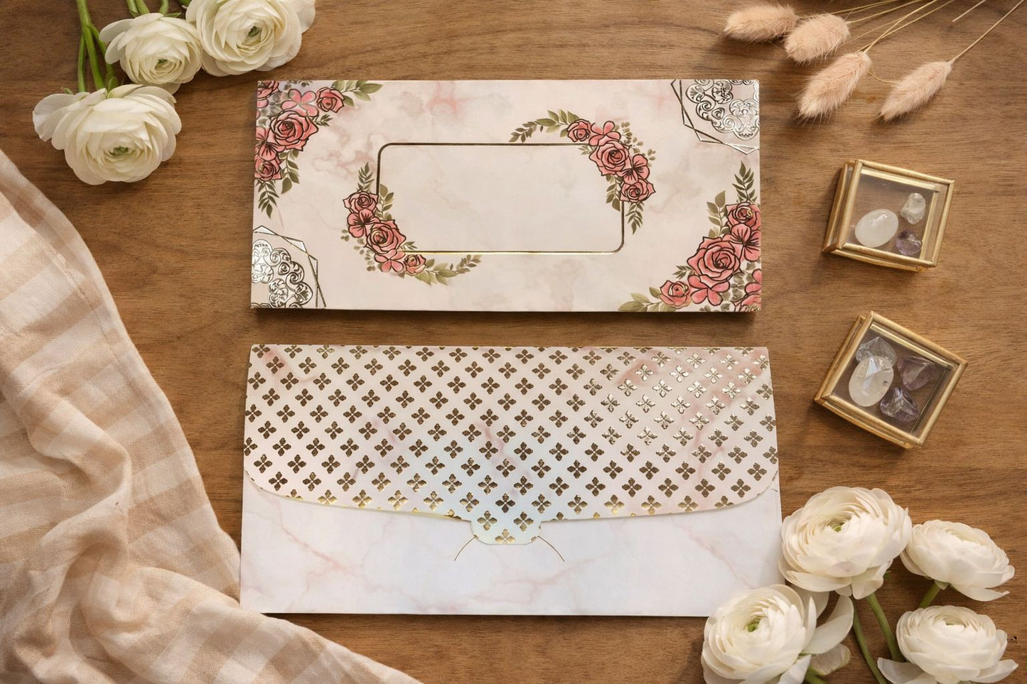 Luxury Floral Wedding Envelope with Gold Foil Flap – Premium Invitation Envelope