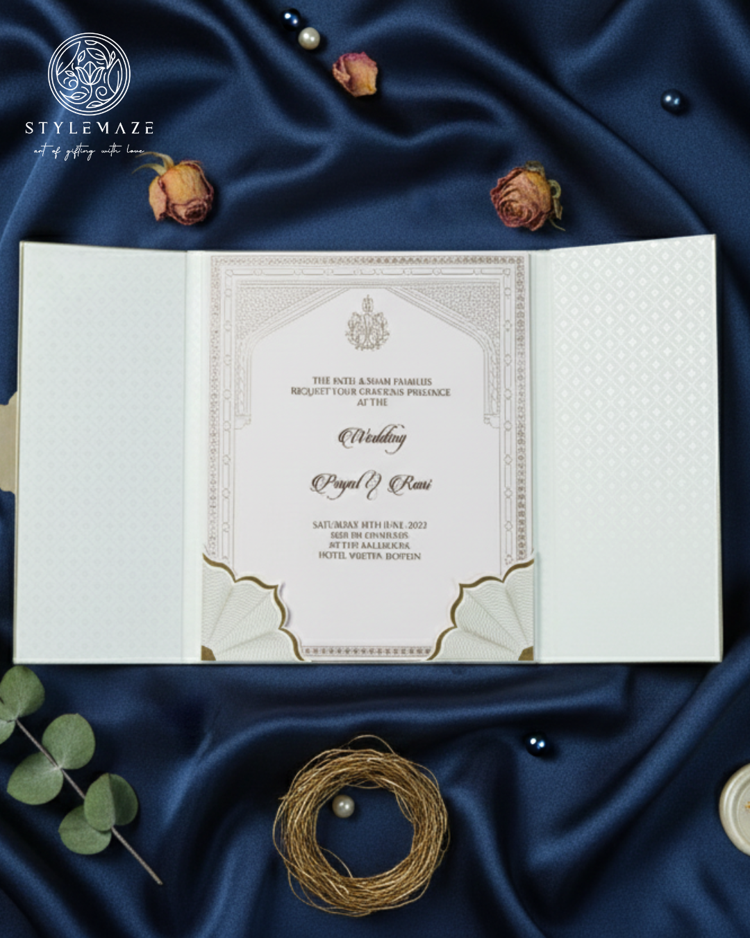 Royal Gold Embossed Gatefold Wedding Invitation Suite – The "Sa" Collection