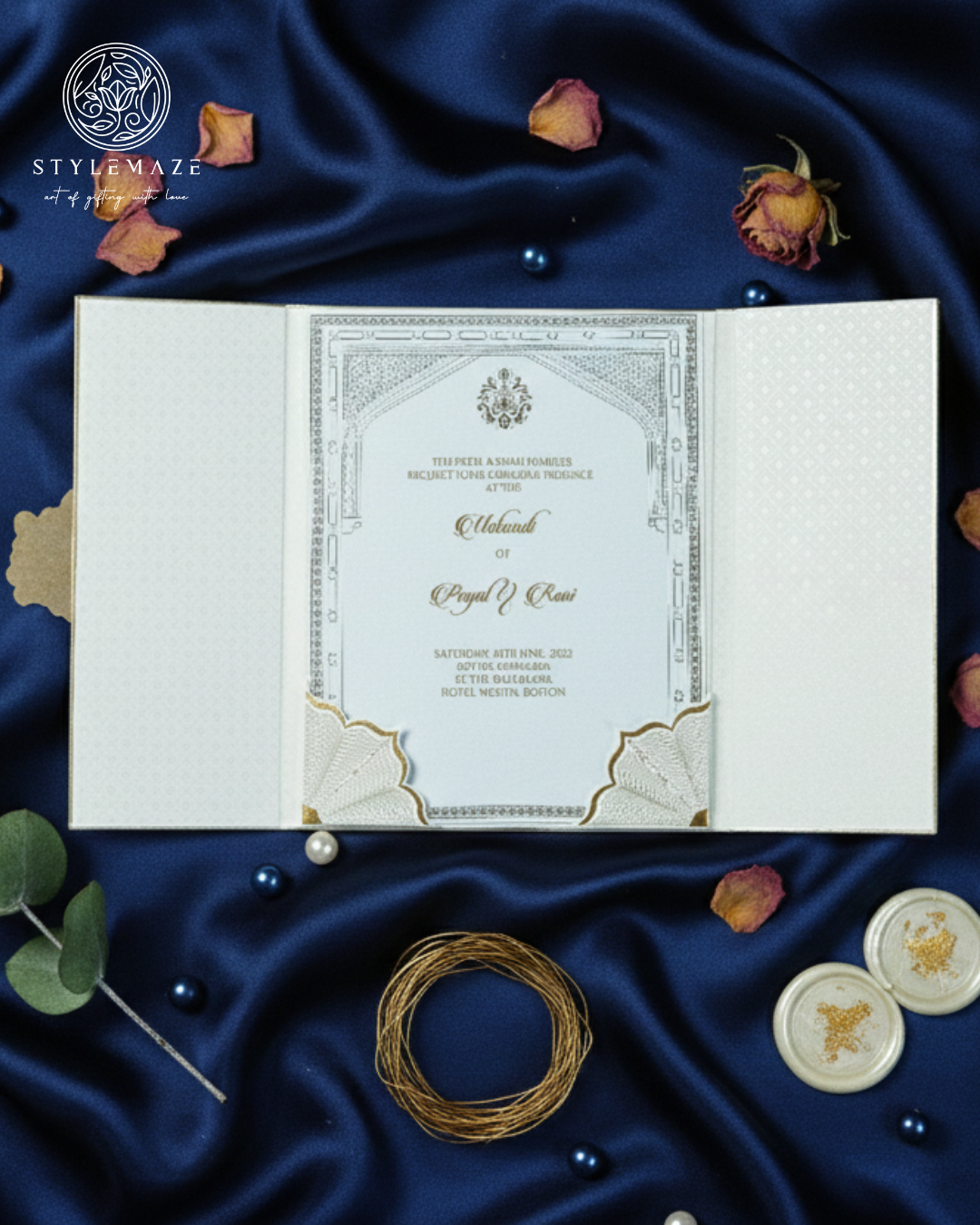 Royal Gold Embossed Gatefold Wedding Invitation Suite – The "Sa" Collection