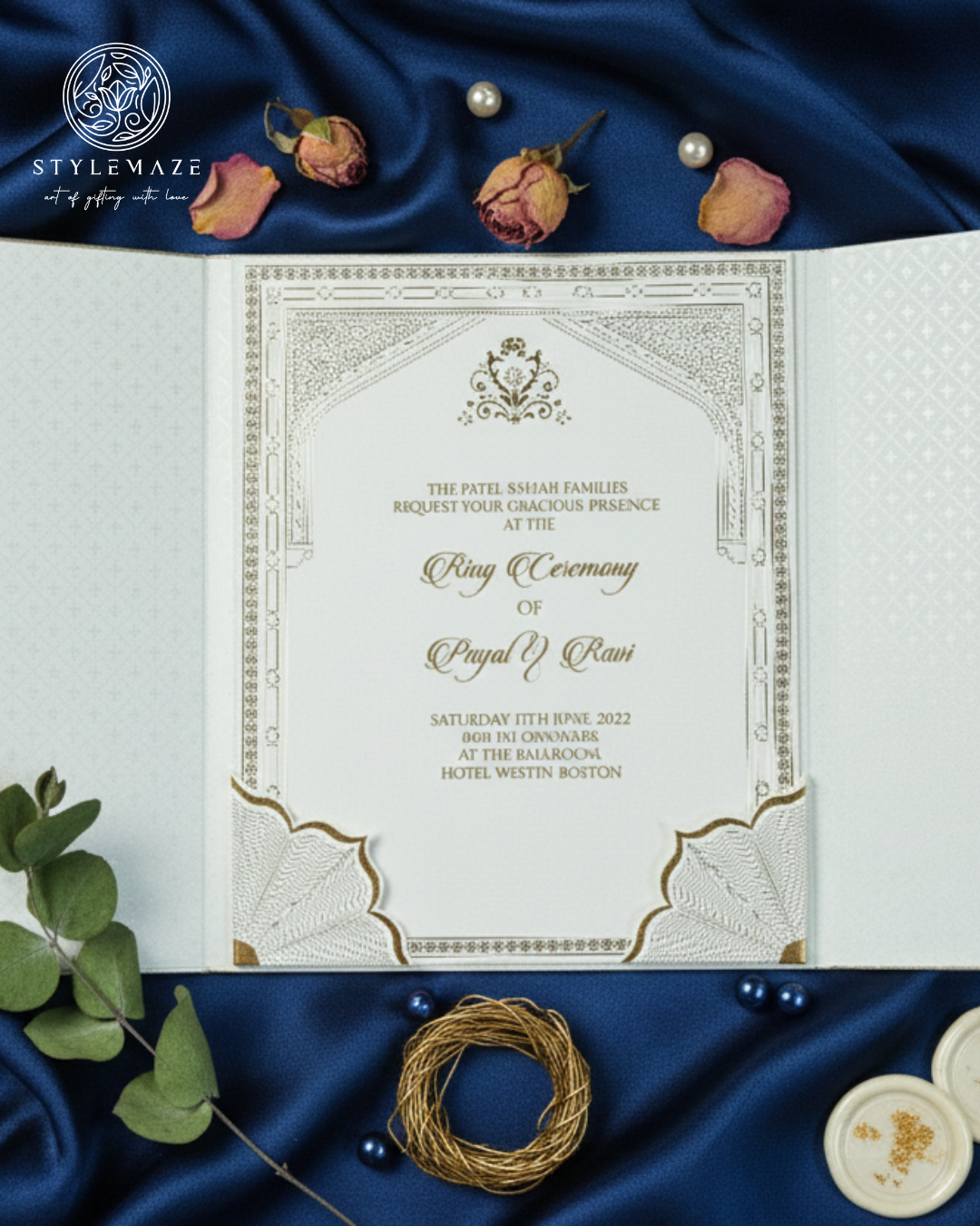 Royal Gold Embossed Gatefold Wedding Invitation Suite – The "Sa" Collection