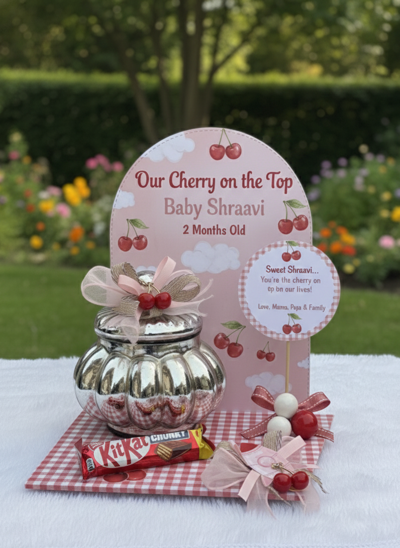 Personalized "Cherry on Top" Baby Announcement Gift Set – Custom Name Birth Reveal