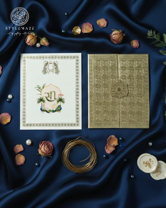 Royal Gold Embossed Gatefold Wedding Invitation Suite – The "Sa" Collection